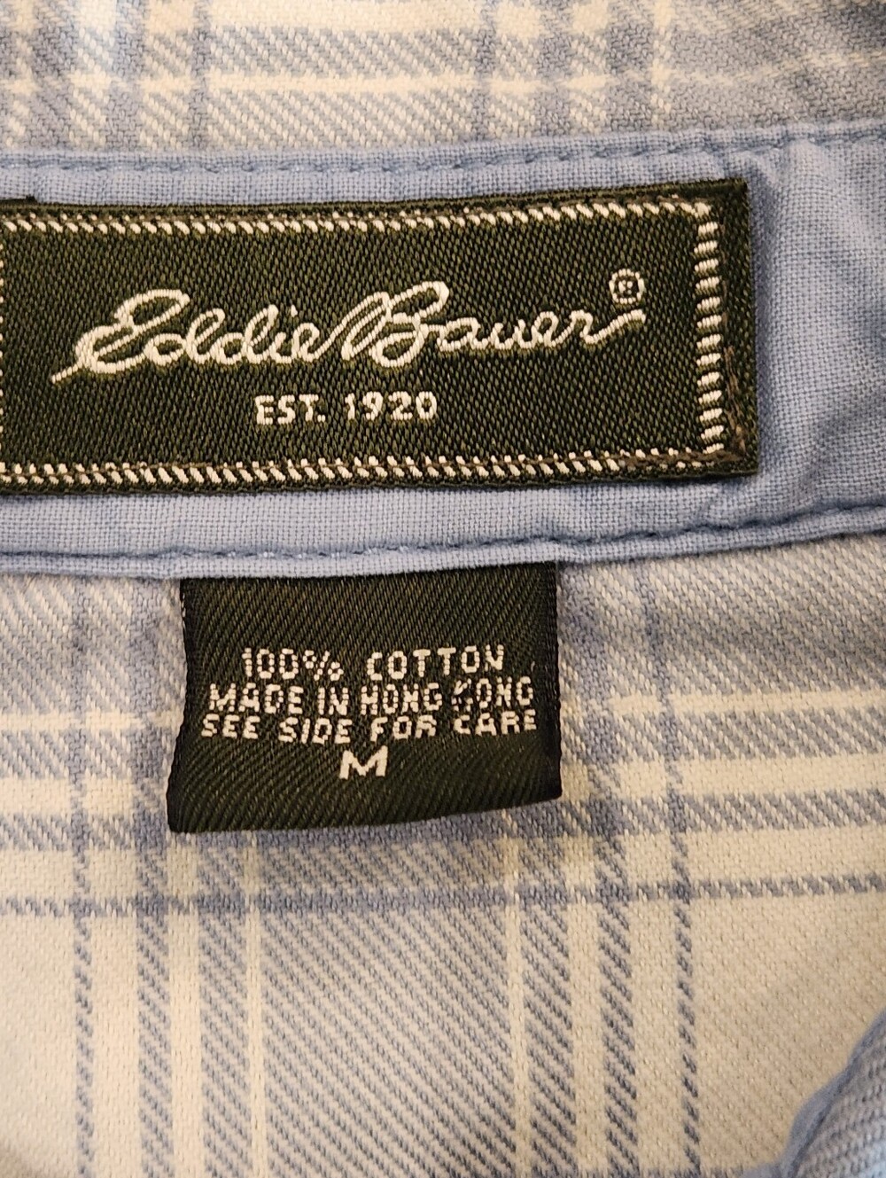 Eddie Bauer Womens Medium Blue Plaid Western Snap Shirt Pearl Snap Cotton - Picture 8 of 12